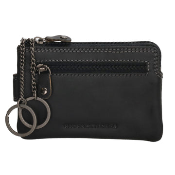 Schlüsseletui 12x8cm in Schwarz aus Leder mit Steckfächer und Riegel - leder-accessoires.com