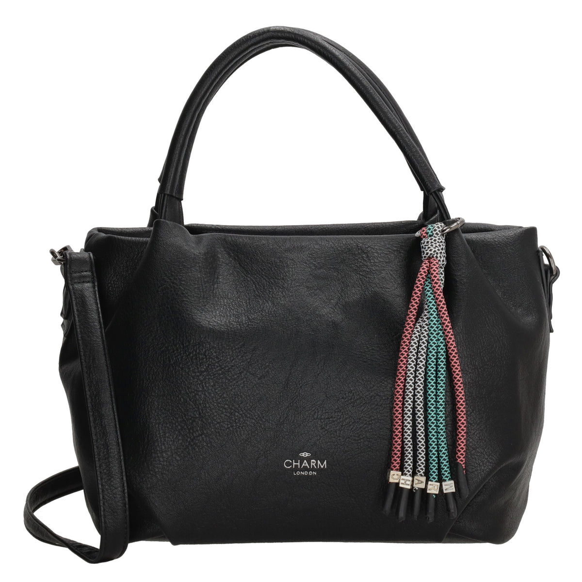 Schultertasche aus Kunstleder in Schwarz 28x21cm mit Reißverschluss - leder-accessoires.com