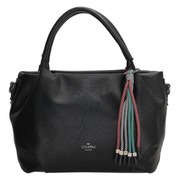 Schultertasche aus Kunstleder in Schwarz 28x21cm mit Reißverschluss - leder-accessoires.com