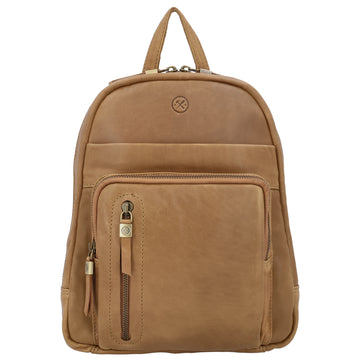 Rucksack 23,5 x 28,5cm in Cognac mit Reißverschluss und Vortasche - leder-accessoires.com
