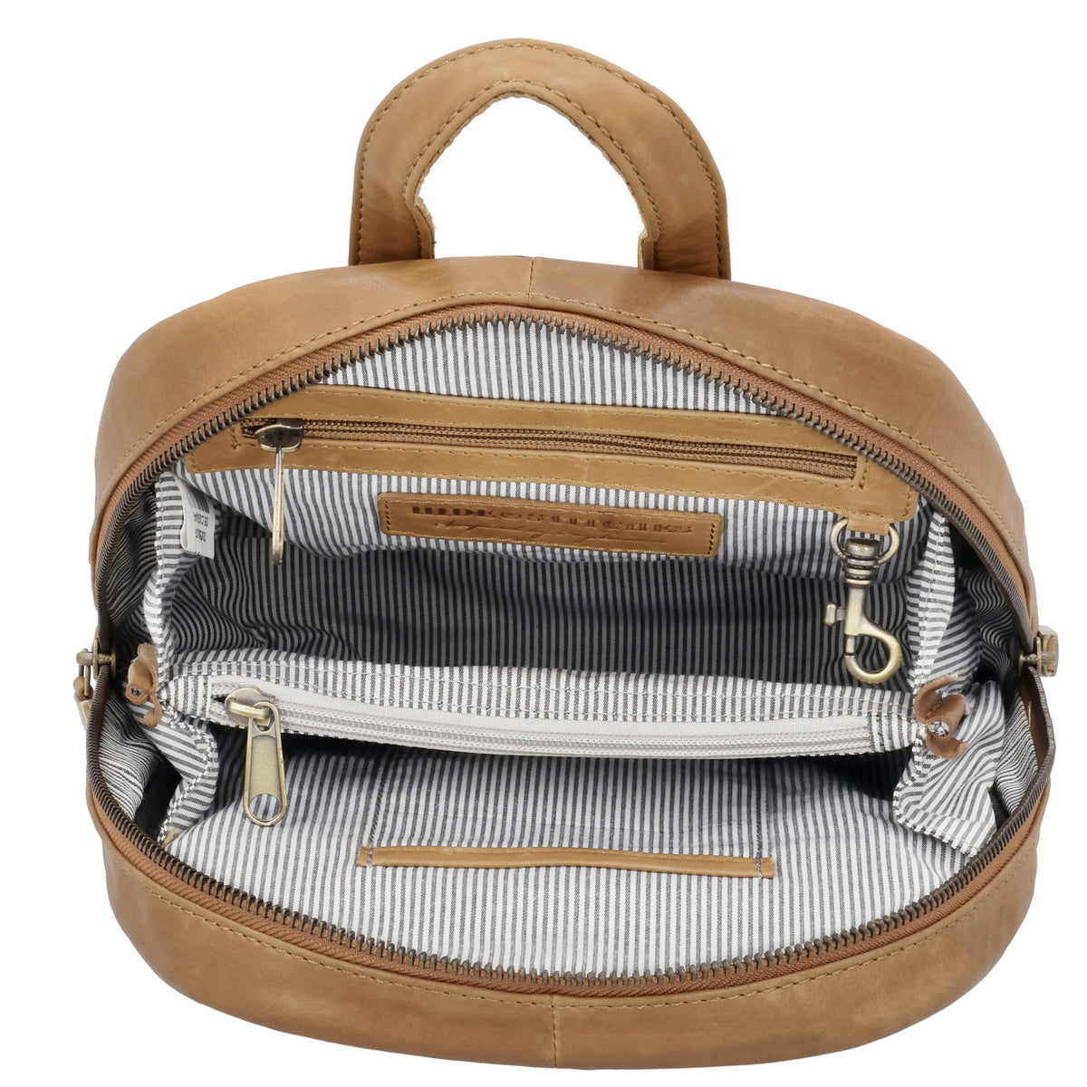Rucksack 23,5 x 28,5cm in Cognac mit Reißverschluss und Vortasche - leder-accessoires.com