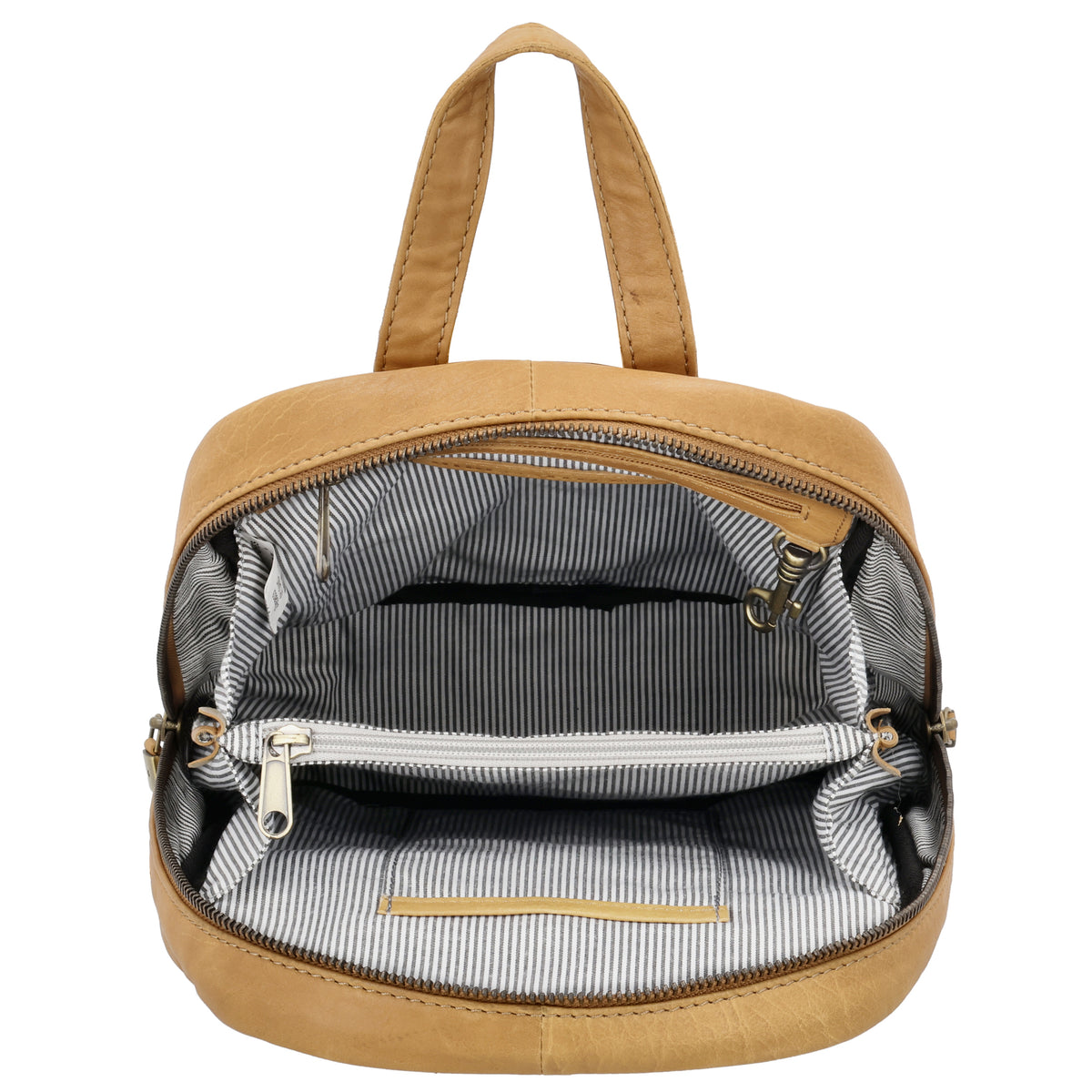 Rucksack 23,5 x 28,5cm in Sand mit Reißverschluss und Vortasche - leder-accessoires.com