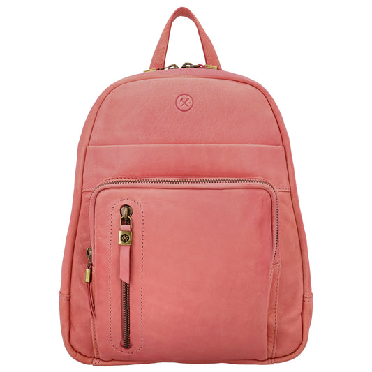 Rucksack 23,5 x 28,5cm in Rosa mit Reißverschluss und Vortasche - leder-accessoires.com