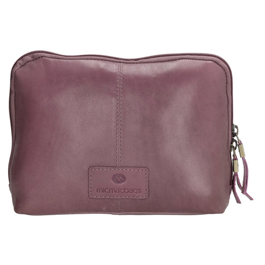 Kosmetiktasche 24,5x17cm in Flieder aus Leder mit Reißverschluss - leder-accessoires.com