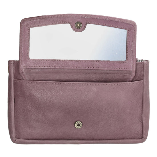 Schlüsseletui 15x9,5cm in Flieder aus Leder mit Spiegel - leder-accessoires.com