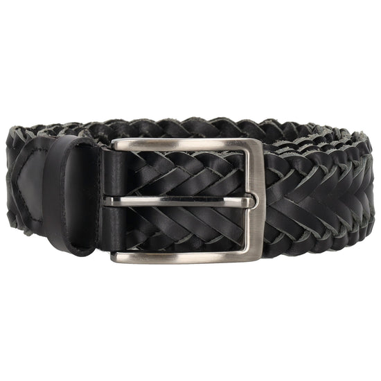 Ledergürtel geflochten in Schwarz 35mm mit Dornschließe - leder-accessoires.com