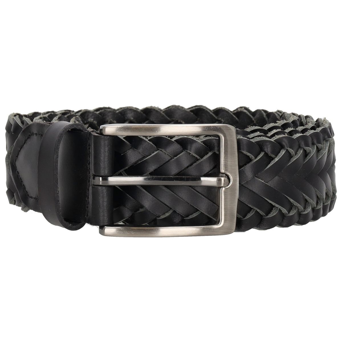 Ledergürtel geflochten in Schwarz 35mm mit Dornschließe - leder-accessoires.com