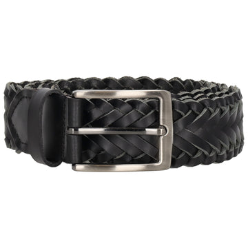 Ledergürtel geflochten in Schwarz 35mm mit Dornschließe - leder-accessoires.com