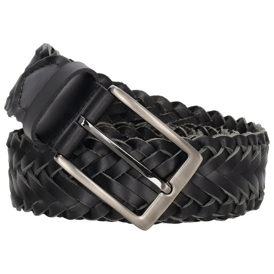 Ledergürtel geflochten in Schwarz 35mm mit Dornschließe - leder-accessoires.com