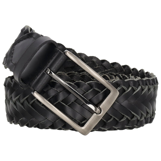 Ledergürtel geflochten in Schwarz 35mm mit Dornschließe - leder-accessoires.com