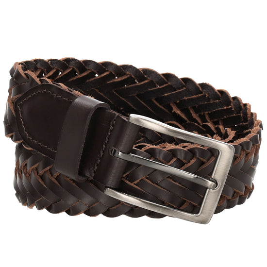 Ledergürtel geflochten in Braun 35mm mit Dornschließe - leder-accessoires.com