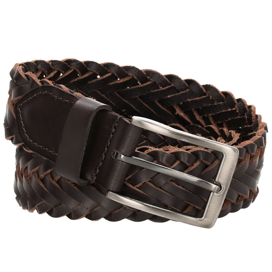 Ledergürtel geflochten in Braun 35mm mit Dornschließe - leder-accessoires.com