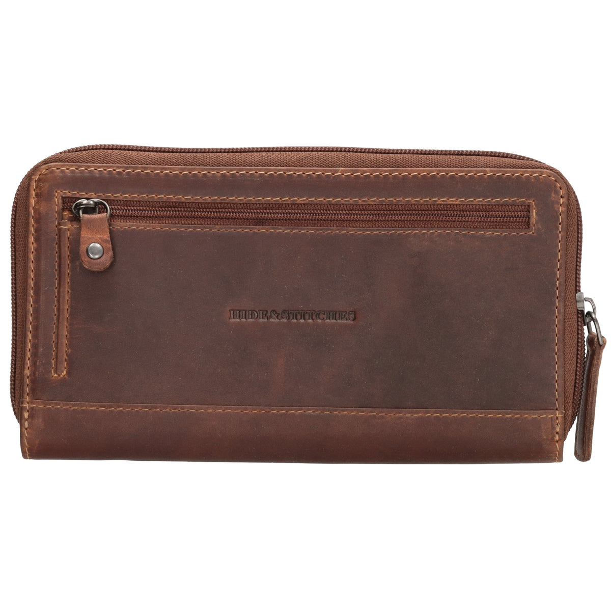 Lederbörse 19x10cm in Cognac mit Reißverschluss und RFID-Schutz - leder-accessoires.com