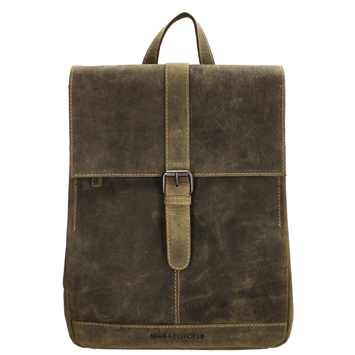 Rucksack 25,5x 23,5cm in Oliv mit Überschlag und Magnetverschluss aus Leder - leder-accessoires.com