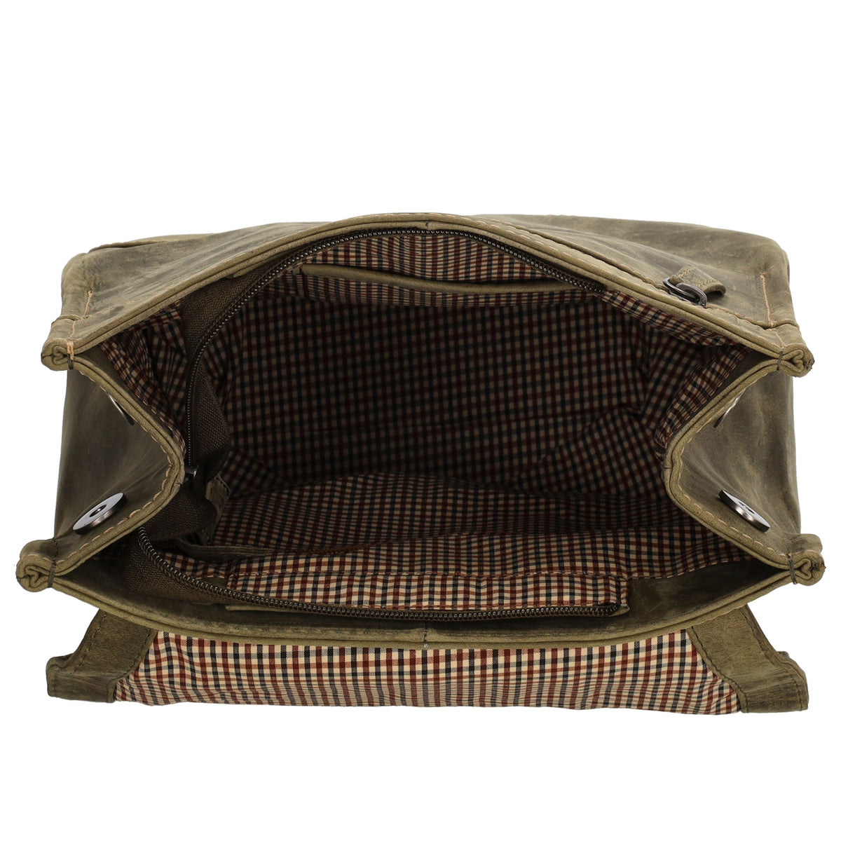 Rucksack 25,5x 23,5cm in Oliv mit Überschlag und Magnetverschluss aus Leder - leder-accessoires.com