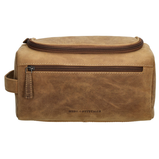 Kulturtasche 26x14,5cm in Cognac aus Leder zum Hängen - leder-accessoires.com