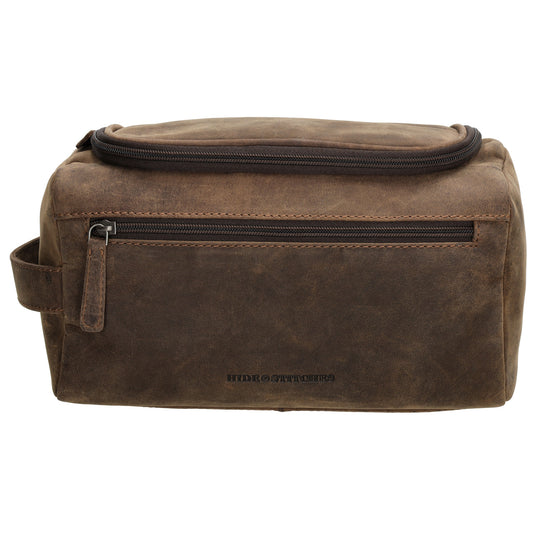 Kulturtasche 26x14,5cm in Dunkelbraun aus Leder zum Hängen - leder-accessoires.com