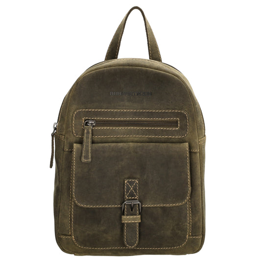 Lederrucksack 20,5 x 28,5cm in Oliv mit Reißverschluss und Vortasche - leder-accessoires.com