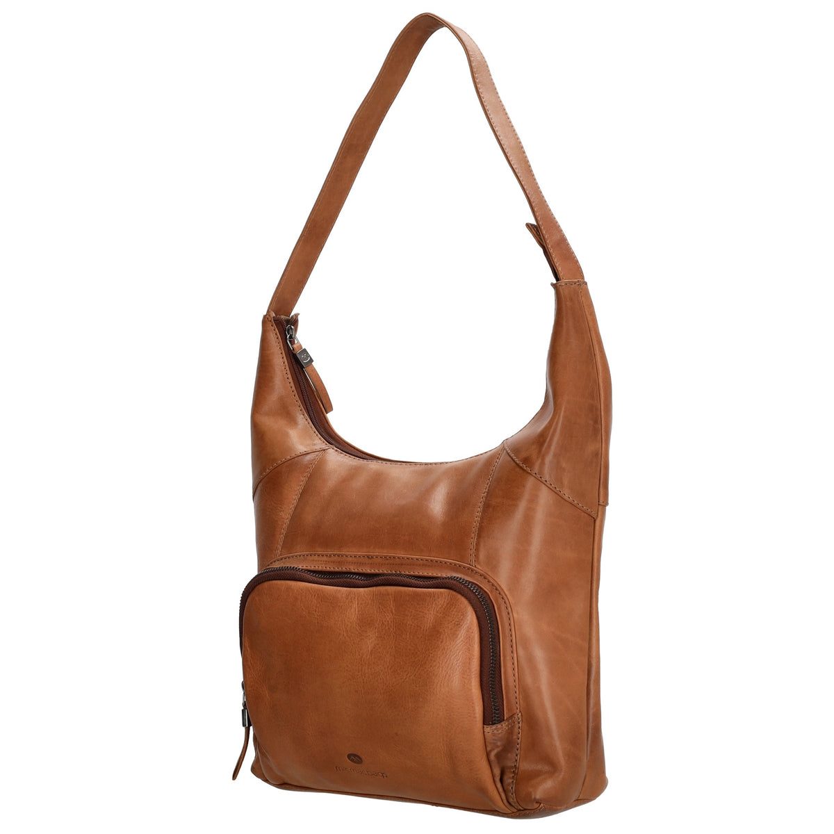 Schultertasche in Cognac 26 x 28cm mit Reißverschluss aus Leder - leder-accessoires.com