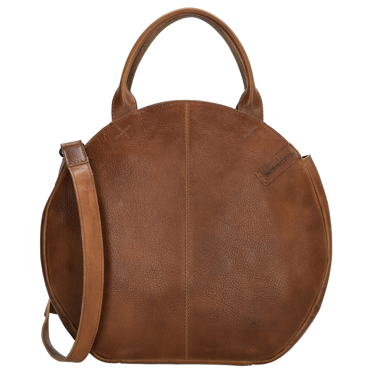 Rundtasche in Braun 36 x 32cm mit Reißverschluss aus Leder - leder-accessoires.com