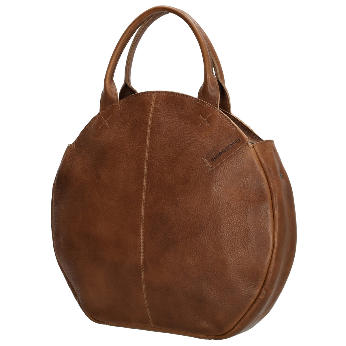 Rundtasche in Braun 36 x 32cm mit Reißverschluss aus Leder - leder-accessoires.com