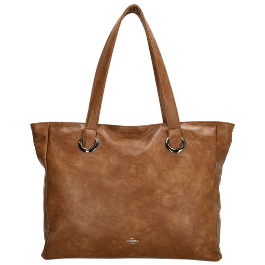 Shopper 43 x 34cm in Cognac mit Reißverschluss in Lederoptik - leder-accessoires.com