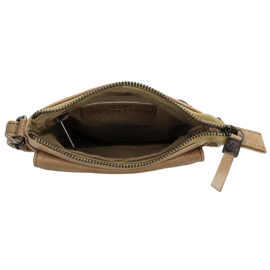 Umhängetasche| Mini Bag 16,5 x 22cm in Taupe aus Leder mit Vortasche - leder-accessoires.com
