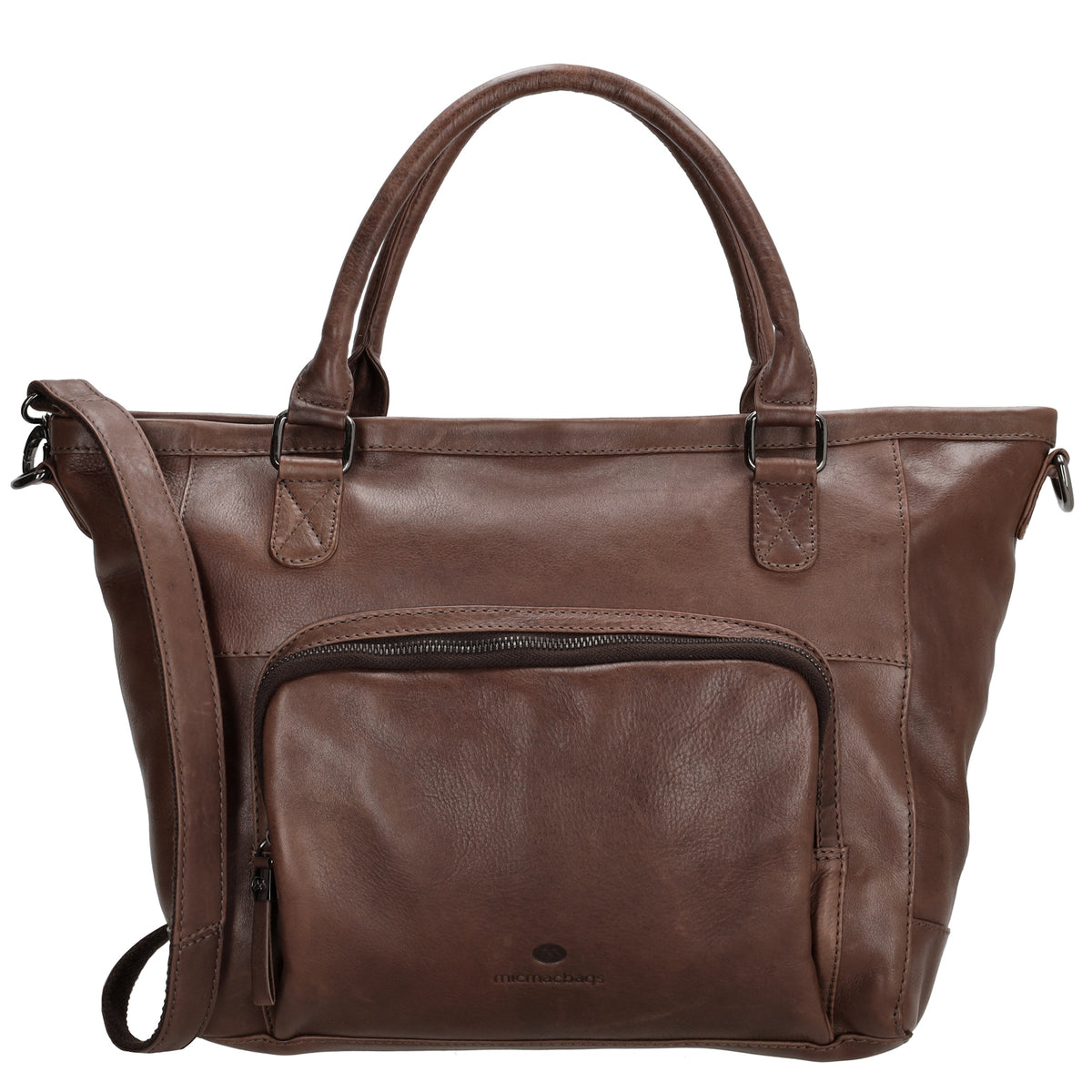 Schultertasche 31 x 29cm in Braun aus Leder mit Reißverschluss - leder-accessoires.com