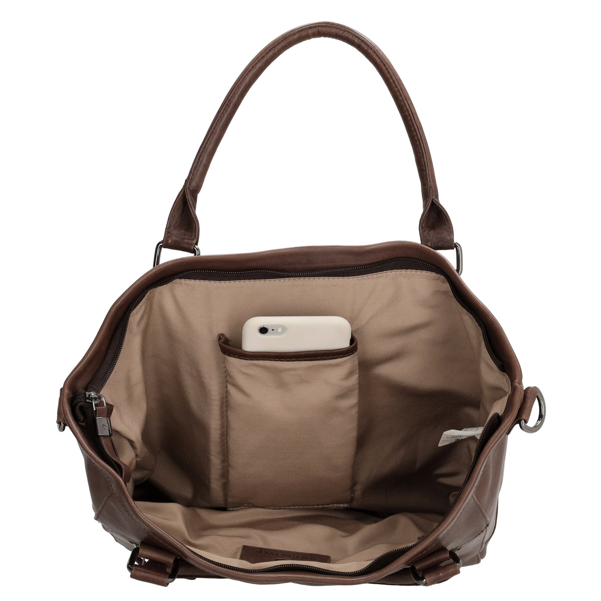 Schultertasche 31 x 29cm in Braun aus Leder mit Reißverschluss - leder-accessoires.com