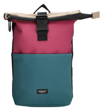 Rolltop-Rucksack 28x42cm in Petrol|Pink mit Reißverschluss und Steckfach - leder-accessoires.com