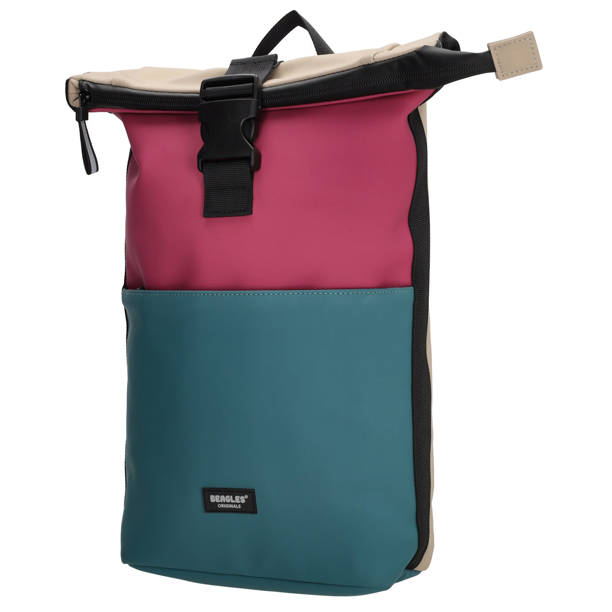 Rolltop-Rucksack 28x42cm in Petrol|Pink mit Reißverschluss und Steckfach - leder-accessoires.com