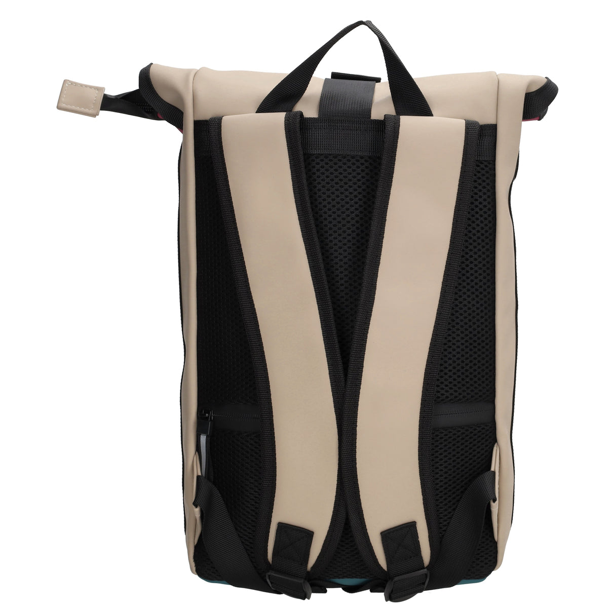 Rolltop-Rucksack 28x42cm in Petrol|Pink mit Reißverschluss und Steckfach - leder-accessoires.com