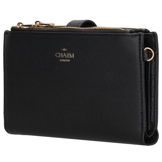Börse|Handytasche 12x18,5cm in Schwarz mit Umhängeriemen - leder-accessoires.com