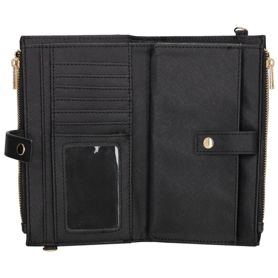 Börse|Handytasche 12x18,5cm in Schwarz mit Umhängeriemen - leder-accessoires.com