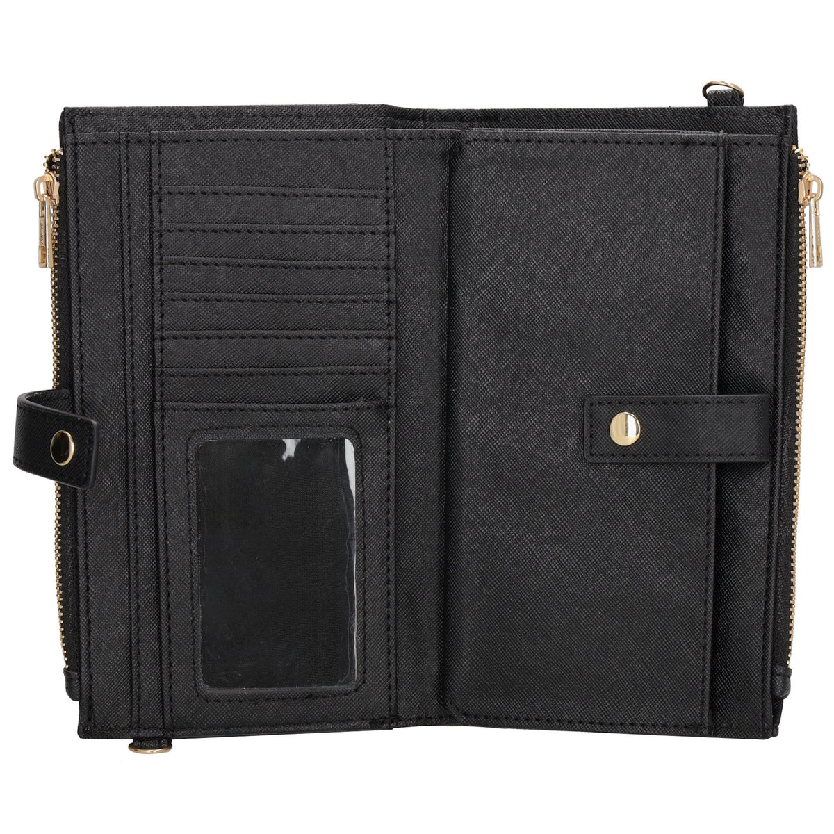 Börse|Handytasche 12x18,5cm in Schwarz mit Umhängeriemen - leder-accessoires.com