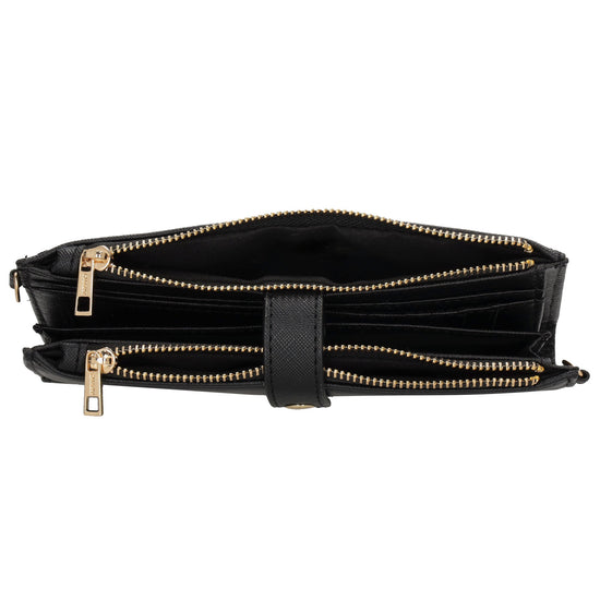 Börse|Handytasche 12x18,5cm in Schwarz mit Umhängeriemen - leder-accessoires.com