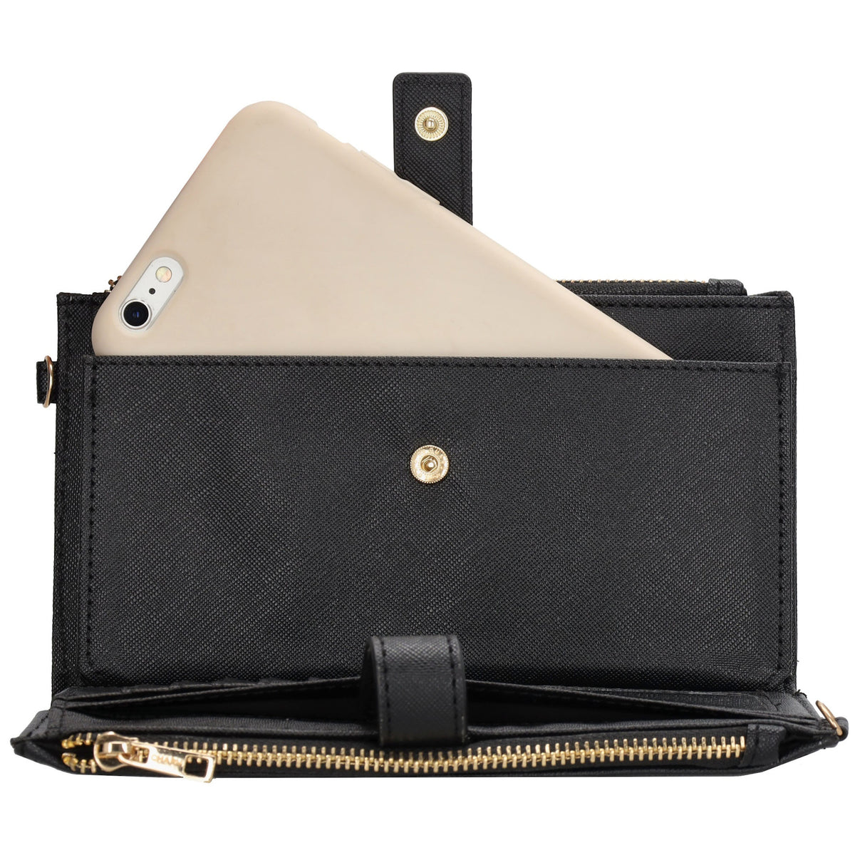 Börse|Handytasche 12x18,5cm in Schwarz mit Umhängeriemen - leder-accessoires.com