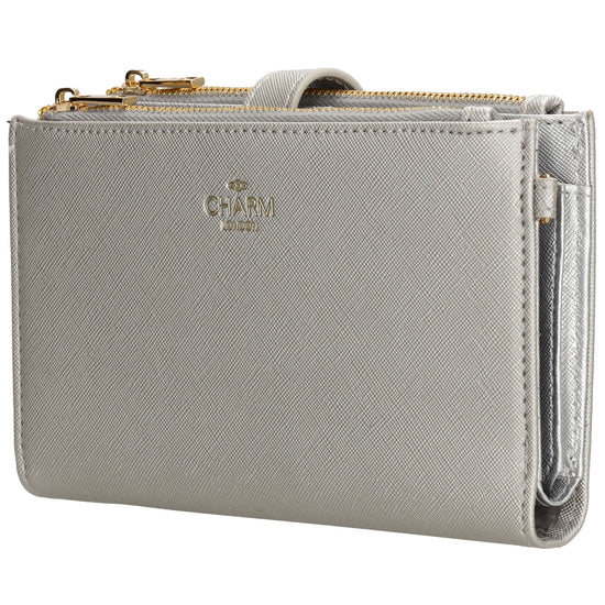 Börse|Handytasche 12x18,5cm in Silber mit Umhängeriemen - leder-accessoires.com
