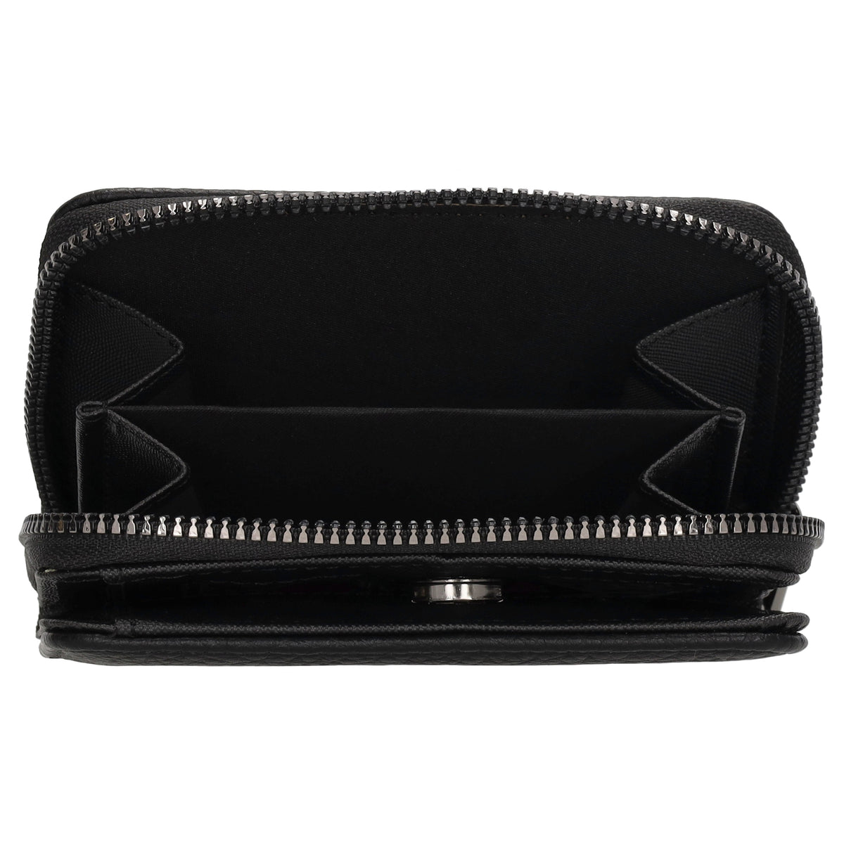 Damenbörse 12x9cm im Querformat in Schwarz mit Druckknopf - leder-accessoires.com