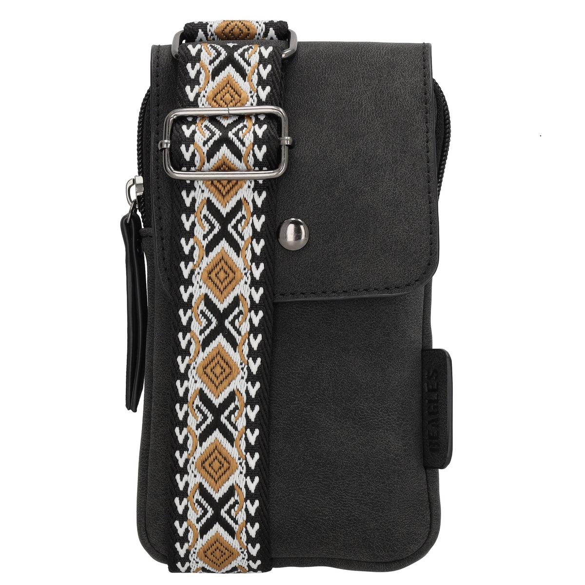 Handytasche aus Kunstleder 20x11cm in Schwarz mit Textilriemen - leder-accessoires.com