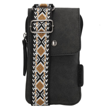 Handytasche aus Kunstleder 20x11cm in Schwarz mit Textilriemen - leder-accessoires.com