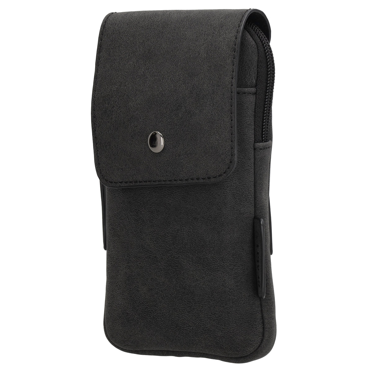 Handytasche aus Kunstleder 20x11cm in Schwarz mit Textilriemen - leder-accessoires.com