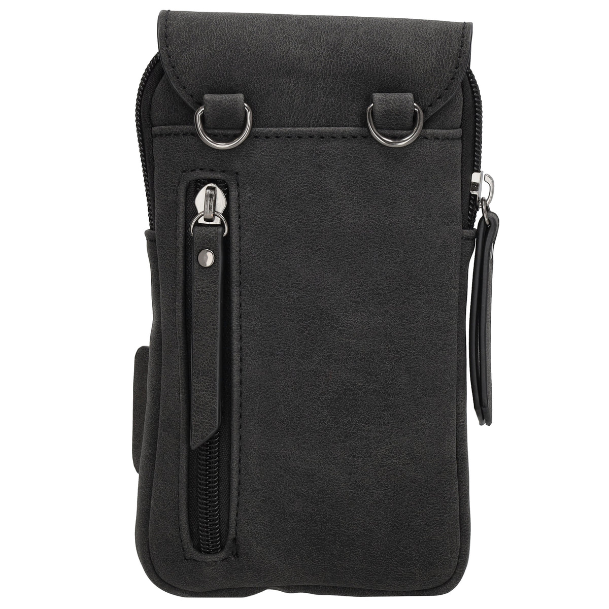 Handytasche aus Kunstleder 20x11cm in Schwarz mit Textilriemen - leder-accessoires.com
