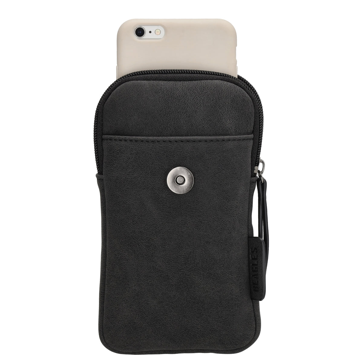 Handytasche aus Kunstleder 20x11cm in Schwarz mit Textilriemen - leder-accessoires.com