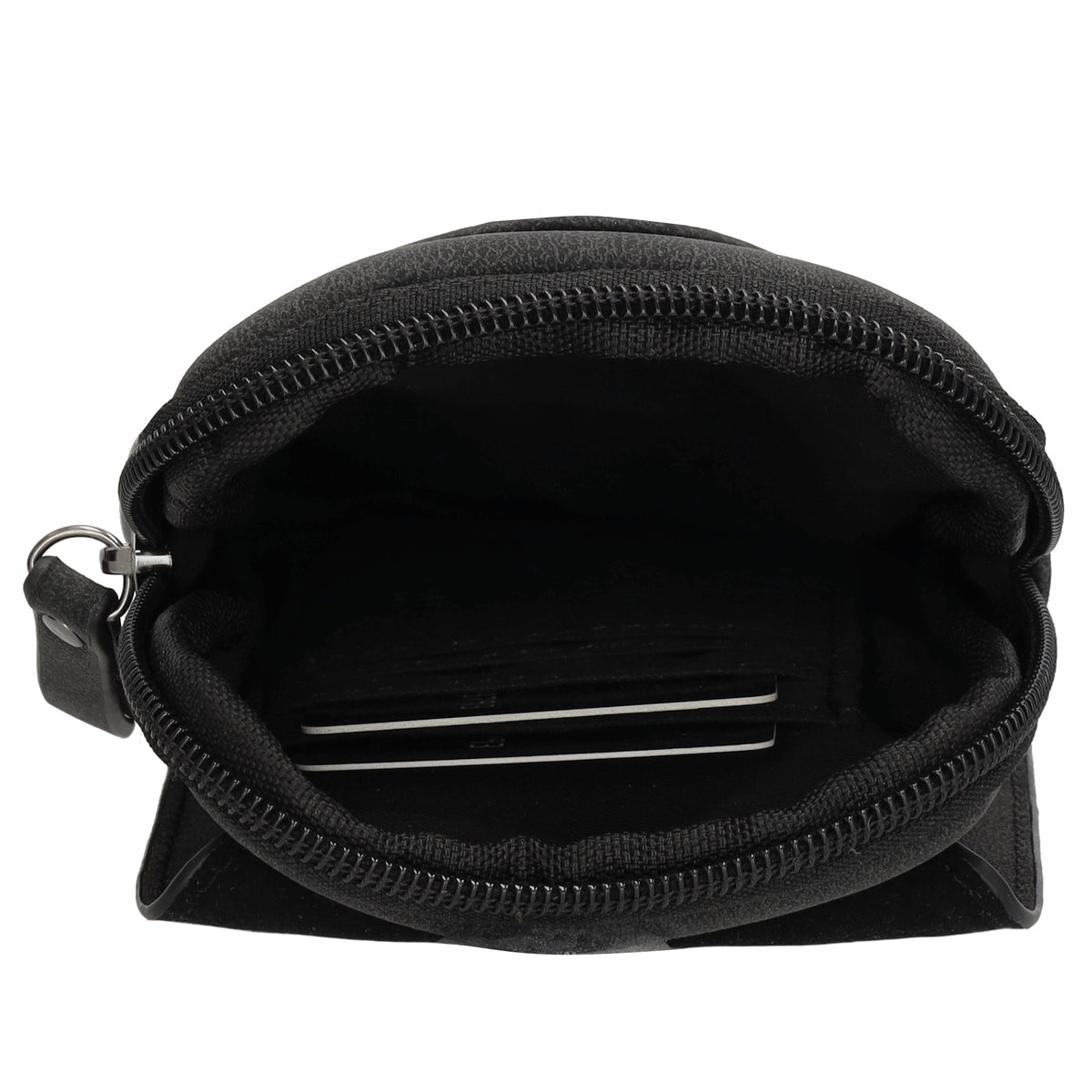 Handytasche aus Kunstleder 20x11cm in Schwarz mit Textilriemen - leder-accessoires.com
