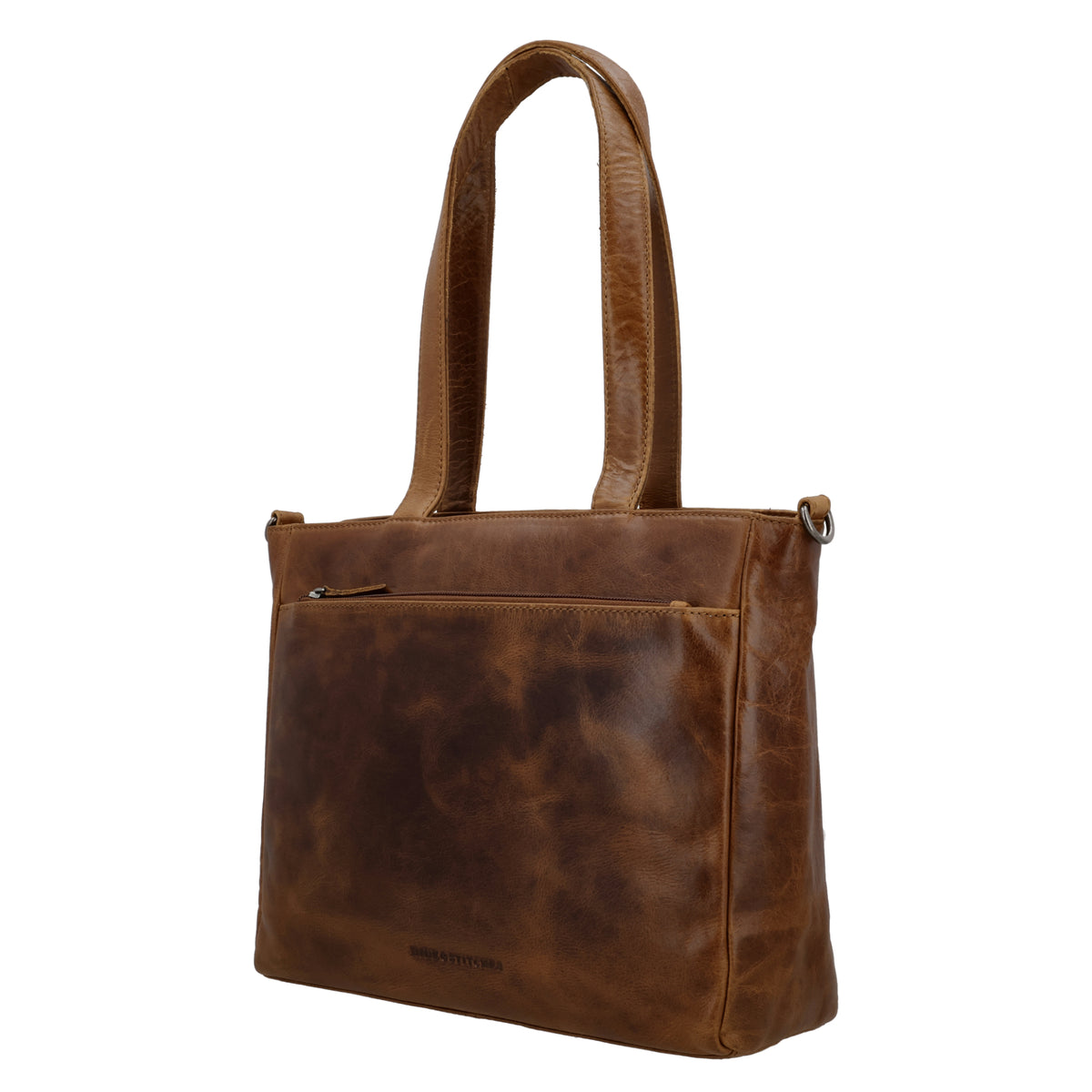 Shopper 34x34cm in Cognac aus Leder mit Reißverschluss und Tauschriemen - leder-accessoires.com