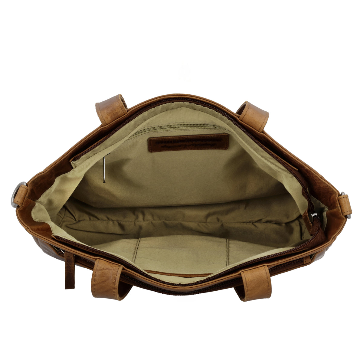 Shopper 34x34cm in Cognac aus Leder mit Reißverschluss und Tauschriemen - leder-accessoires.com