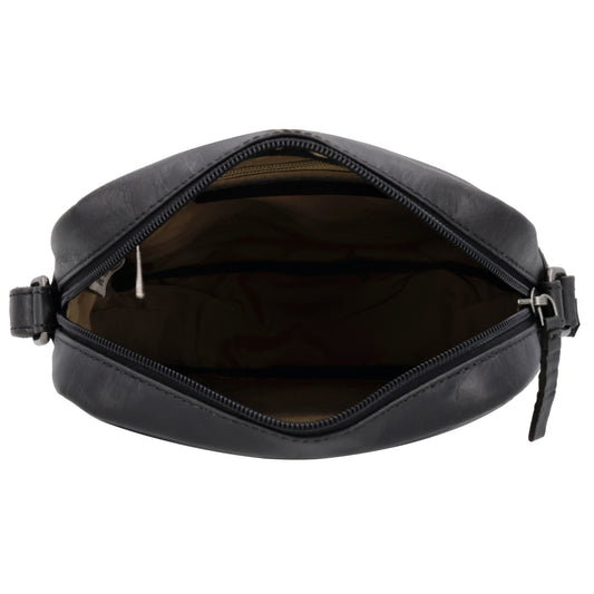Schultertasche|Cross over 23,5x19cm in Schwarz aus Leder mit Reißverschluss - leder-accessoires.com