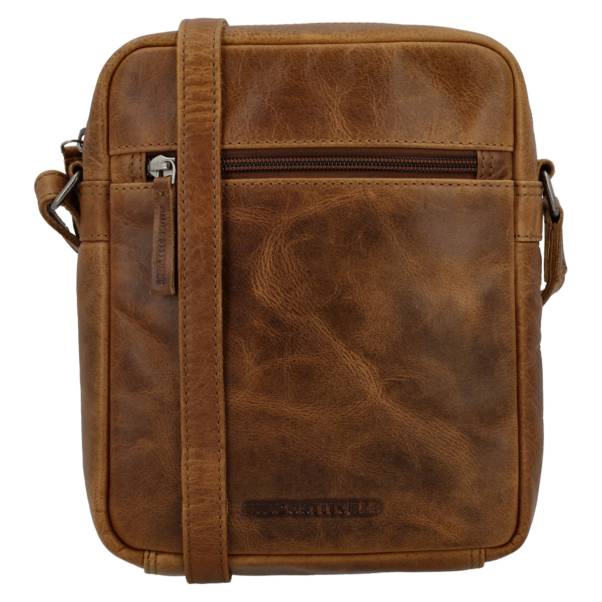 Schultertasche|Cross over 23,5x19cm in Cognac aus Leder mit Reißverschluss - leder-accessoires.com