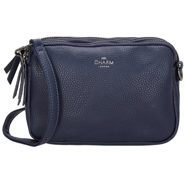 Schultertasche 21x14cm in Blau mit drei Hauptfächern und Reißverschluss - leder-accessoires.com